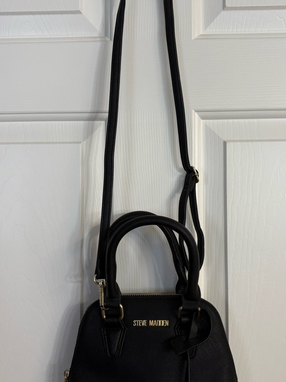 Steve Madden Mini Black Dome Satchel with Gold Hardware